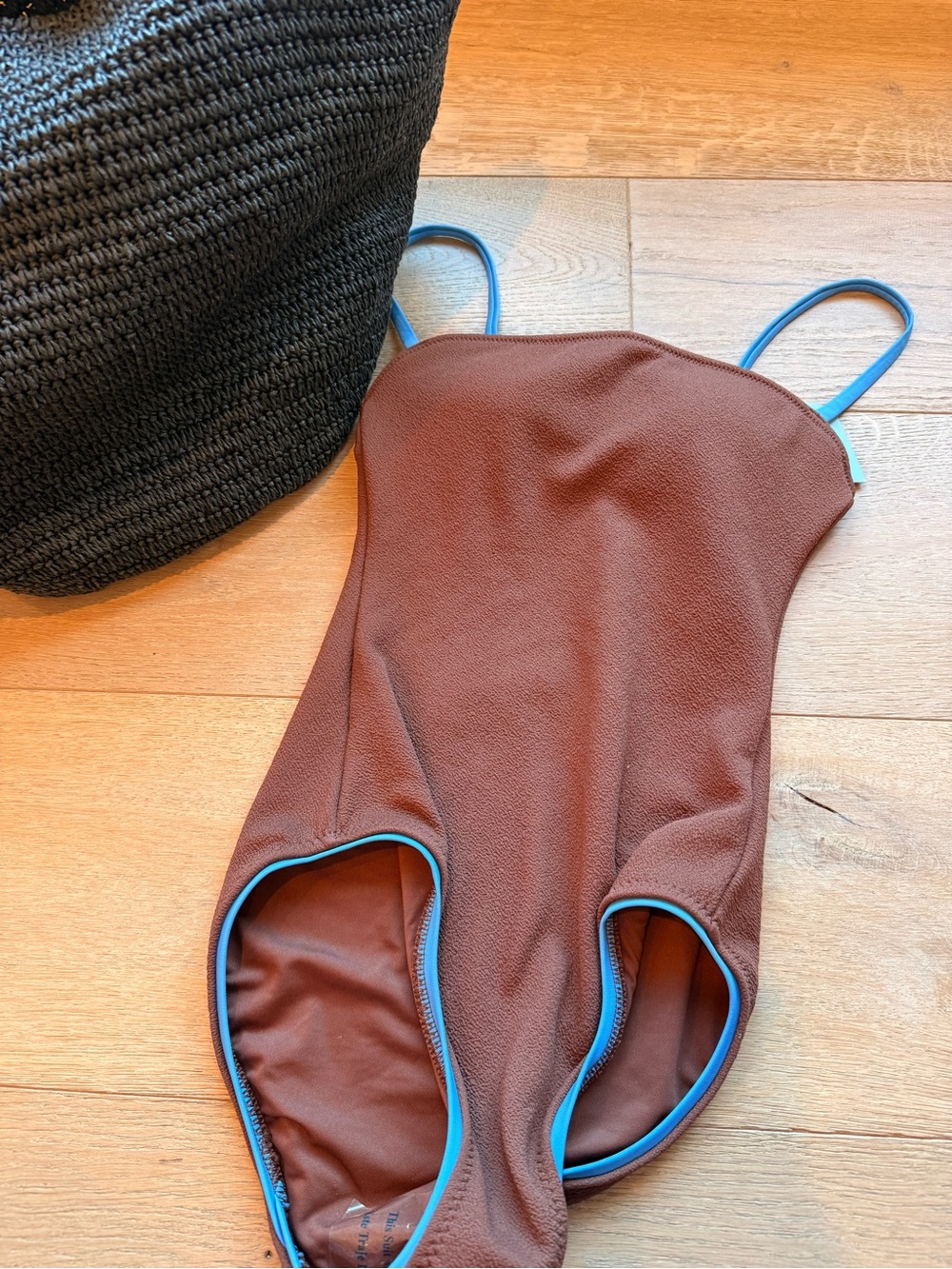 Shade & Shore Brown One-Piece Swimsuit with Blue Trim